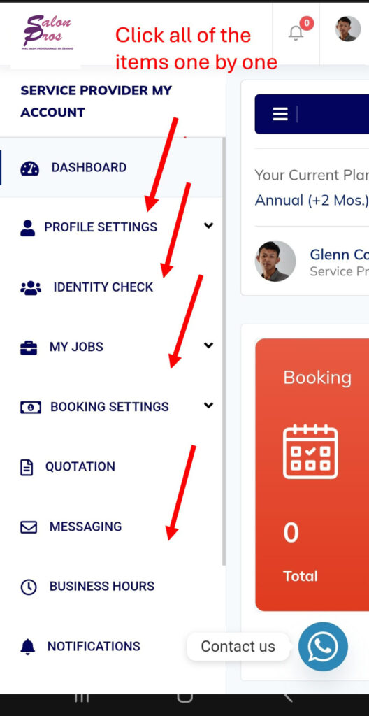 Step 2 Click on the sections 1 by 1