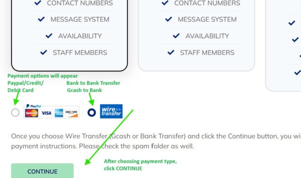 Step 3 Choose payment type and click CONTINUE